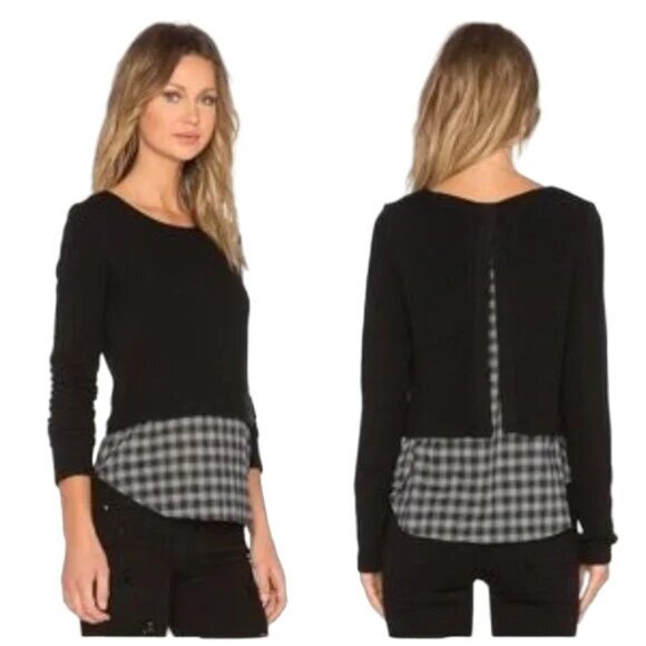 Generation Love Black Waffle Knit Plaid Layered Back Split Sweater Size XSmall - Picture 1 of 7
